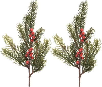 Decoris kersttakken/dennentakken - 2x - groen met bessen - 36 cm