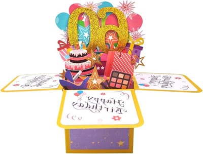 Vrolijke 60e Verjaardag Pop-Up Kaart voor Vrouwen, Uniek 3D Ontwerp met Envelop en Persoonlijke Notitie, Perfect Cadeau voor een Feestelijke Verjaardag
