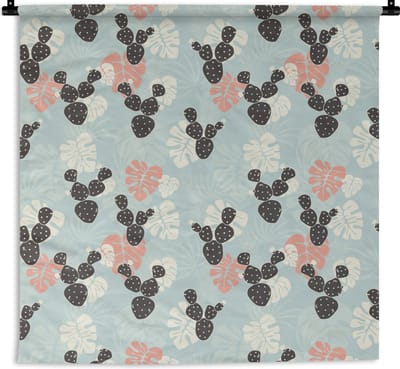 Wandkleed - Wanddoek - Cactus - Monstera - Patronen - Pastel - Hawaii - 180x180 cm - Wandtapijt