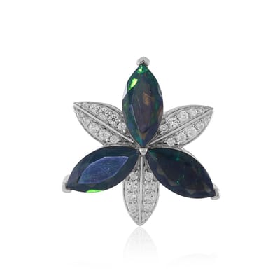 Cavill - Zilveren Hanger Geplatineerd 925 Sterling Zilver - 3 Marquise Mezezo Opalen 2 53 ct - 12 Sprankelende Zirkonen - Bloemmotief Elegant