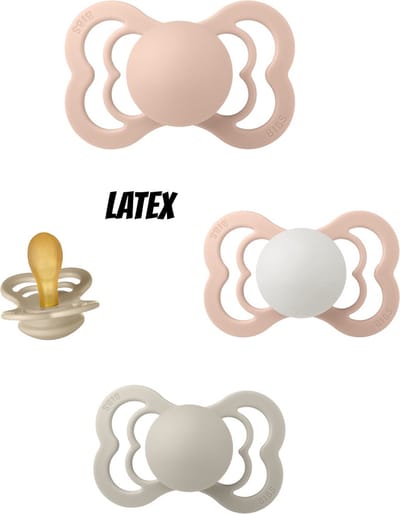 Bibs Supreme Latex fopspeen 0-6 maand 4 stuks Vanilla,Sand,Blush en Blush Glow maat 1