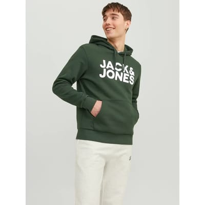 JACK & JONES Corp logo sweat hood regular fit - heren hoodie katoenmengsel met capuchon - groen grote print