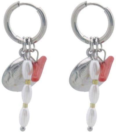 Dames Oorbellen – Zeeschelp Design – Zilver/Multicolor – 4 cm – Nikkelvrij