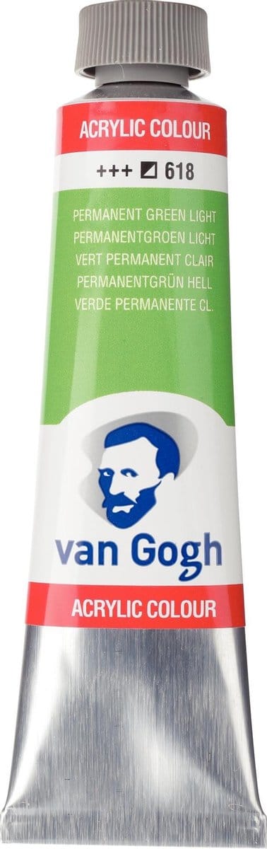 Van Gogh Acrylverf Groen - Acrylpaint - 618 Permanentgroen Licht - Acrylic Verf Paint - Acrylaatverf - Groene Hobbyverf - Watergedragen Verf - Sneldrogende Pigmentrijke Verf - 40ml