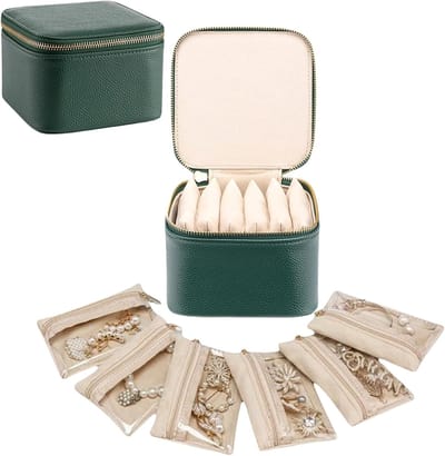 Kleine Groene Sieradenbox Organizer voor Oorbellen, Kettingen en Armbanden