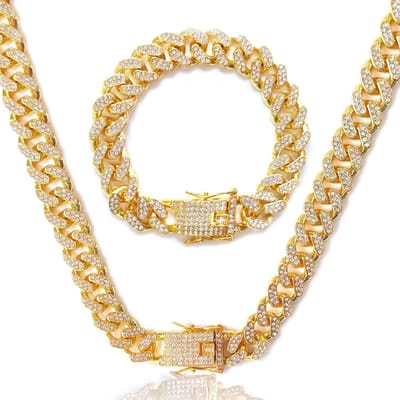 Cuban Link Ketting voor Mannen en Vrouwen, Punk Choker met Strass en Diamanten, 12mm Miami Stijl Armband met Kreeftsluiting en Bling Effect