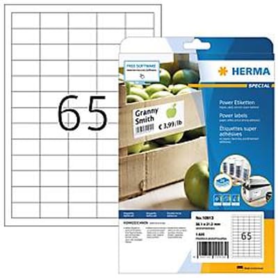 Herma Power etiketten nr. 10913, 38,1 x 21,2 mm, zelfklevend, extreem sterk hechtend, papier, wit, 1625 st.
