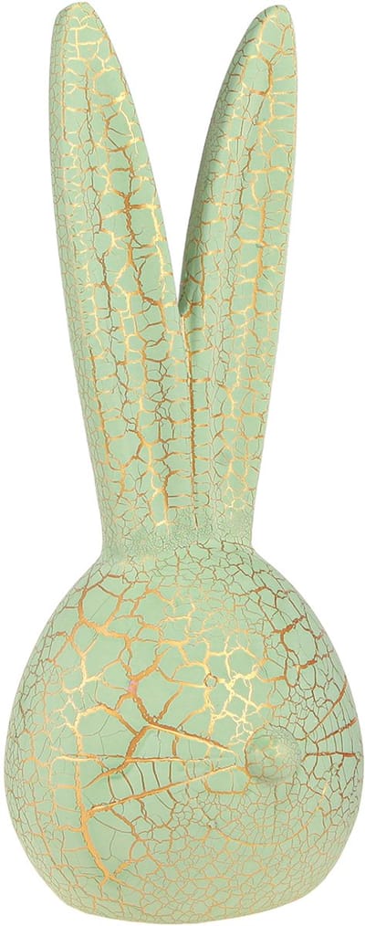 Paasdecoratie konijnenkop mintgroen goud craquelé 16,5x16x40cm