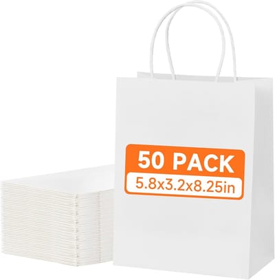 50 Witte Papieren Zakken met Handvatten voor Cadeaus en Winkelen - Kleine Kraft Wegwerpzakjes