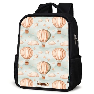 NoBoringSuitcases.com® - Rugzak zwart - Schooltas jongen & meisje - Vintage luchtballonnen in sepia met wolken en sterren - Rugtas voor school - Boekentas kind - Schoolrugzak - Kinderrugzak
