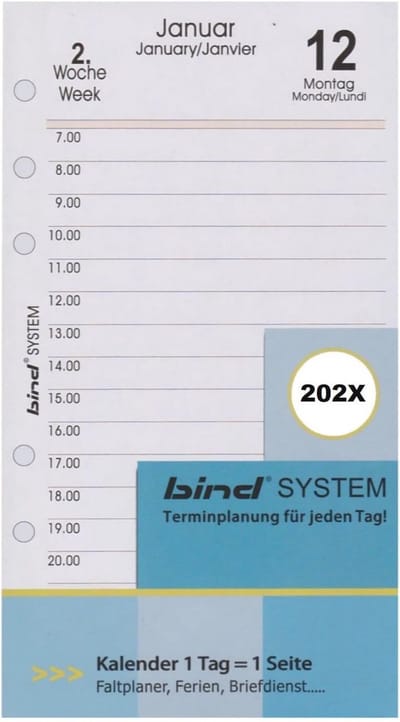 Agendavulling A6 voor dagkalender, timerinzet 2024 met 1 pagina per dag