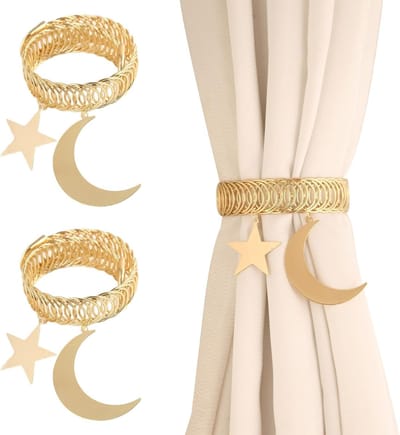 Set van 2 elegante gordijnhouders met sterren- en maanmotief
