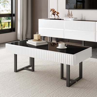 MODFU Salontafel - Kleurblokontwerp - Minimalistische Stijl - Voor Woonkamer - MDF En Spaanplaat - Zwart-Wit - 110 x 50,5 x 41 cm