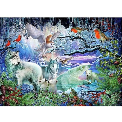 5D bricolage plein rond forage diamant peinture point de croix hiboux aigle forêt mosaïque broderie 20X30CM gray
