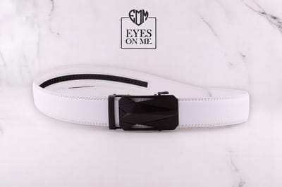 Witte lederen riem zonder gaatjes met automatische gesp voor heren ( Model N309 )