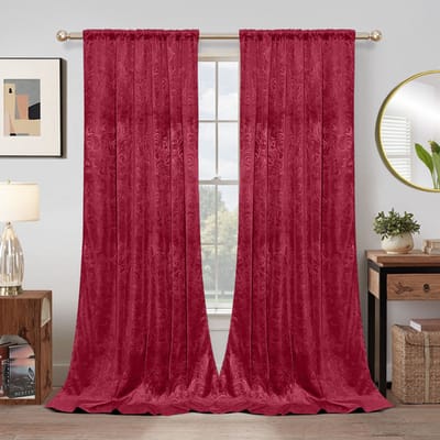 MUPOO Kant en Klaar Velours Gordijnen – Verduisterend, Warmte-Isolerend & Wasbaar – Kreukherstellend en Kleurvast – Dikke 2-Delige Set Voor Woonkamer en Slaapkamer – Kerstrood 132×213 cm
