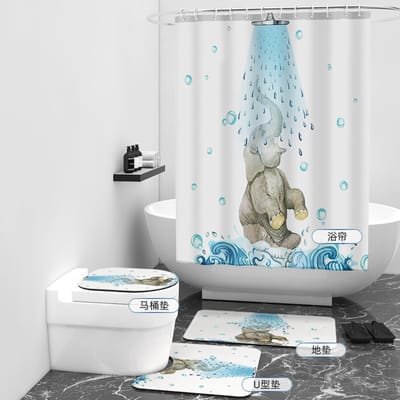 Floraweg Douchegordijn,Shower Curtain,badgordijn,badkamergordijn,Gelukkige badende olifant ,-topkwaliteit - digitale printen -Anti Schimmel - Inclusief 12 ringen -met 12 stuks douchegordijnhaken – Waterdicht -Wasbaar- Polyester - 180x200 cm