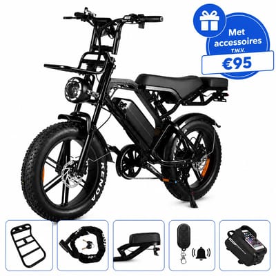Ebikekopen.com V20 Pro - Fatbike - Rijklaar - Nieuwste Model - Hydraulische remmen - 2026/2027 Model - Incl. Slot - Telefoonhouder - Alarmsysteem - Voorrekje - Voetensteuntje - Met Accessoires - Ebike - Elektrische Fiets - QMwheel