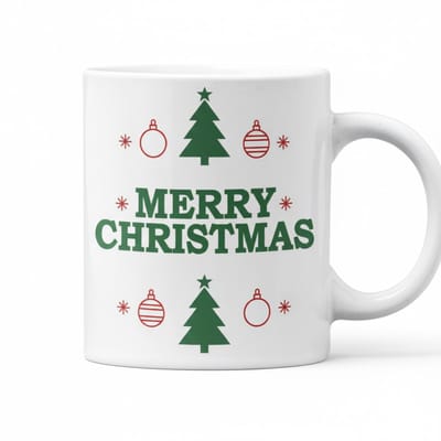 330ml Merry Christmas Mok – Feestelijke Koffiemok met Kerstboom en Kerstversieringen, Perfect Cadeau voor Kerstliefhebbers