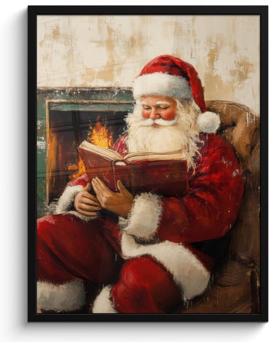 Poster in lijst - Fotolijst 50x70 cm - Posters - Kerst - Kerstman - Winter - Open Haard - Posterlijst zwart - Decoratie - Wanddecoratie woonkamer - Muurdecoratie slaapkamer - Kerstversiering - Kerstdecoratie voor binnen - Kerstmis