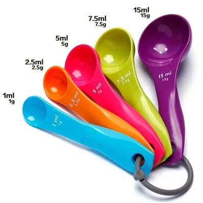 DW4Trading 5 Delige Maatlepel set ml en gram - Maatschepjes - Kunststof - Multicolor