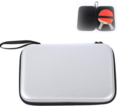 VHV-Tafeltennisbatje hoes - Hoes voor ping pong batjes - Tafeltennishoes - Hardcase hoes - Voor 2 batjes en 6 ballen - Met draagriem - Stevige beschermhoes - Voor tafeltennis - Zilver