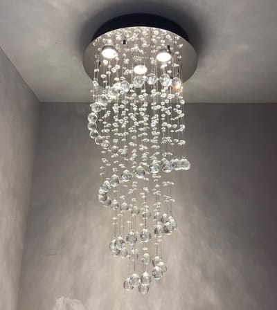 MELVRA Spiraal Kristal Kroonluchter - K9 Kristal Regendruppel Design - LED Plafondlamp - Chroom - Ø40cm x H80cm - Modern Inbouw Hanglamp - Voor Hal, Trap & Woonkamer