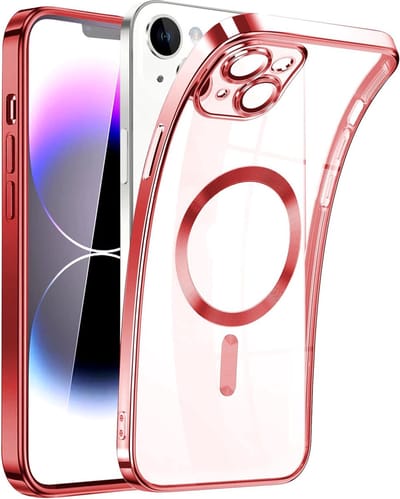 Magnetic Clear Silicone hoesje met geïntegreerde Camera Lens Protector - schokbestendig [Magsafe Magnetische Ring Case] - rood - Geschikt voor iPhone 15 plus