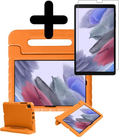 Hoesje - Geschikt voor Samsung Galaxy Tab A7 Lite - Met Screenprotector - Kinderhoes - Shockproof Bumper - Kidsproof Case - Tablethoes - Kinder Hoes Cover - Oranje