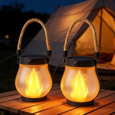 Lampen - Solar Vlamlampen 2 Stuks - Buiten Hanglamp met Vlam Effect - Waterdicht - Zonne Oplaadbaar - Sfeerverlichting voor Tuin en Terras - Matte afwerking