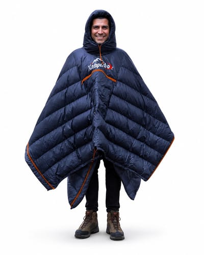 Draagbare Slaapzak Poncho - 3 in 1 Camping Deken en Outdoor Poncho - Lichtgewicht - Waterafstotend - Blauw