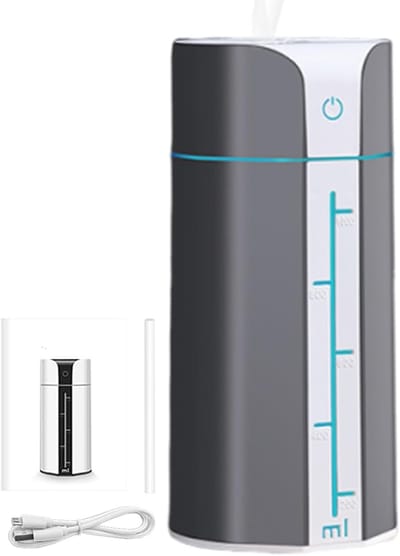 Luchtbevochtiger Kamer - Luchtreiniger USB - Binnenklimaat Verbeteren - Stille Nanonevel - 1000 ml Tank - Grijs