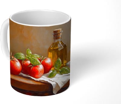 Mok - Koffiemok - Tomaten - Olijfolie - Stilleven - Mokken - 350 ML - Beker - Koffiemokken - Theemok