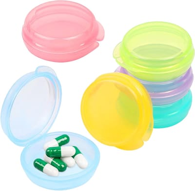 6-delige Ronde Pillendoos, Plastic Tabletbox, Kleurrijke en Draagbare Opbergdozen voor Medicijnen, Vitaminen en Visolie