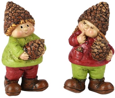 Dekoratief | Herfstkindje staand m/dennenappel, resina, 6x5x12cm, set van 2 stuks | A255268