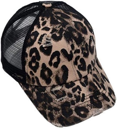 carmdering - Dames Meisjes Luipaard Print Baseballpet - Dames Meisjes Leopard Print Trucker Cap - Sport Muts - Verstelbare Achterriem - Paardenstaart Opening - Polyester - Lichtgewicht En Comfortabel - Ideaal Voor Reizen En Golf - 1 Stuk - Zwart