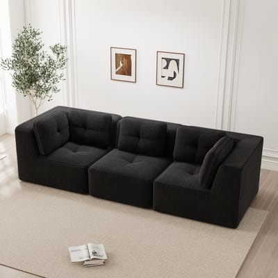 DESMIU Zitbank 297 Cm - Modulaire 3-Zits Met Diepe Zitting En Zonder Montage - Voor Woonkamer En Zithoek - Corduroy - Zwart