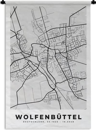 Wandkleed - Wanddoek - Stadskaart - Duitsland - Wolfenbüttel - Kaart - Plattegrond - 120x180 cm - Wandtapijt