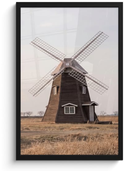 Poster in lijst - Fotolijst 40x60 cm - Posters - Windmolens - Landschap - Veld - Posterlijst zwart - Decoratie - Wanddecoratie woonkamer - Muurdecoratie slaapkamer