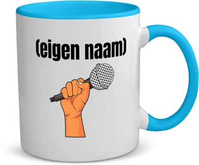 Akyol - microfoon met hand met eigen naam koffiemok - theemok - blauw - Microfoon - muziek liefhebbers - iemand die houdt van muziek - verjaardag - cadeau - kado - 350 ML inhoud