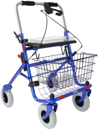 Rollator 43 cm zitbreedte - Premis Provo - Tot 120 kg - In hoogte verstelbaar - Duwbeugel - Met één hand te bedienen - Links - Metallic Blauw