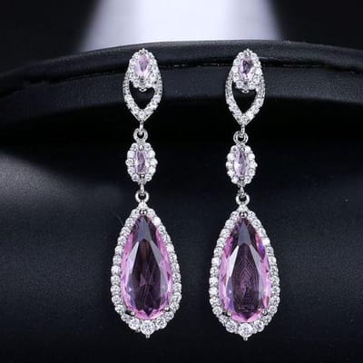 Emmaya Luxe Bruids Vier Kleuren Vintage Allure Kristal Waterdruppel Lange Hangende Cz Oorbellen Voor Vrouwen Bruiloft Sieraden Cadeau roze