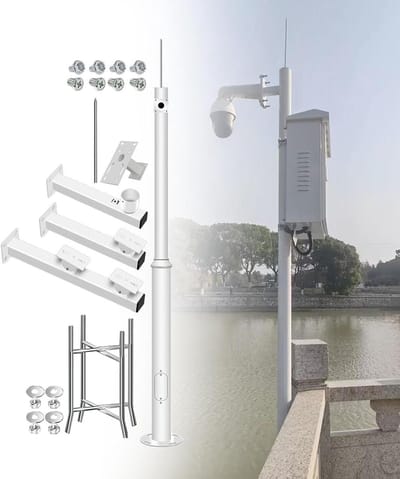 Bewakingscamera Paal - Montage Standaard - Buitenbeveiliging Installeren - Inclusief Bliksemafleider - Tot 600 cm Hoog - Wit