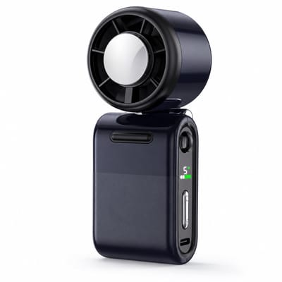 Handventilator met Koelfunctie - Mini Ventilator Draagbaar - 3-in-1 USB Ventilator voor Hand, Hals & Bureau - 5 Standen met LED-Display - Ideaal voor Reizen, Camping & Outdoor - Zwart