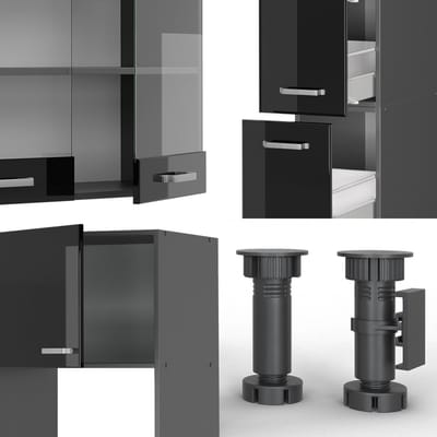 Vicco R-Line Keukenblok – 350 cm met hoge kast, WB Antraciet Hoogglans zwart/antraciet