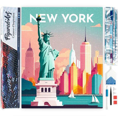 Figured'Art Diamond Painting set Volwassenen 40x50 cm Reisposter New York - 5D DIY Art full drill vierkante diamant - Opgerold canvas