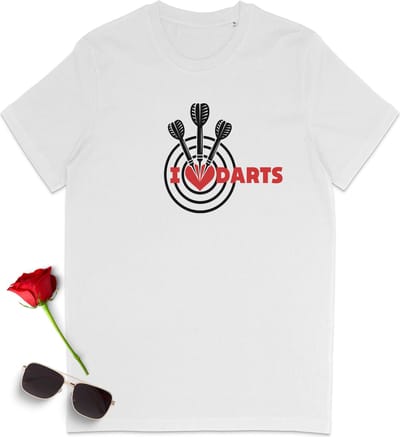 Dart t-shirt - I love darts tshirt - T shirt voor darters - Vrouwen Mannen t-shirt - Heren Dames tshirt met print opdruk - Unisex maten: S M L XL XXL XXXL - t Shirt kleur: Wit.