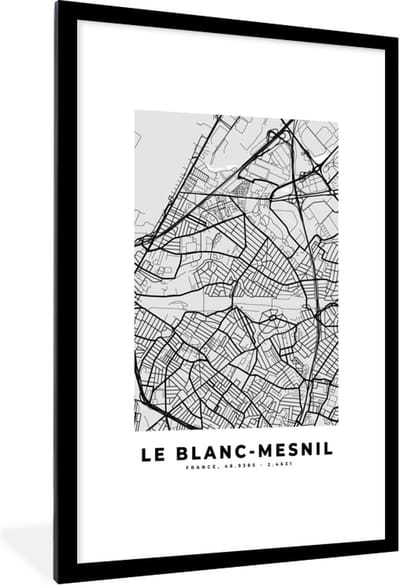 Fotolijst incl. Poster - Kaart - Stadskaart - Frankrijk - Le Blanc-Mesnil - Plattegrond - 80x120 cm - Posterlijst