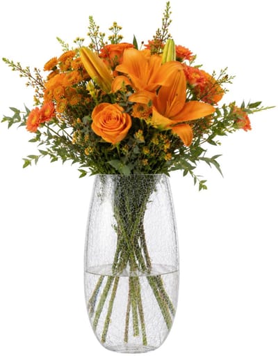 Atmosphera Bloemenvaas Frosted - bewerkt krakelee glas - D14 x H27 cm - taps - boeketvaas - 3 liter - Moderne stijl