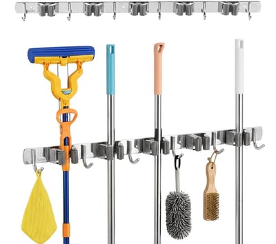 Maclean - Wandhouder - Wandrek voor tuingereedschap en dweilen - met haken - max. belasting 20 kg - breedte 60 cm, MC-185